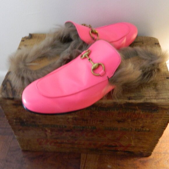 Gucci Princetown Fur Lined Horse-bit Hot Pink Fuchsia Slip On Mules 9 NWT EUC! - Picture 5 of 7